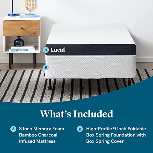 LUCID 8 Inch Gel Memory Foam Plush Mattress with Box Spring - Queen