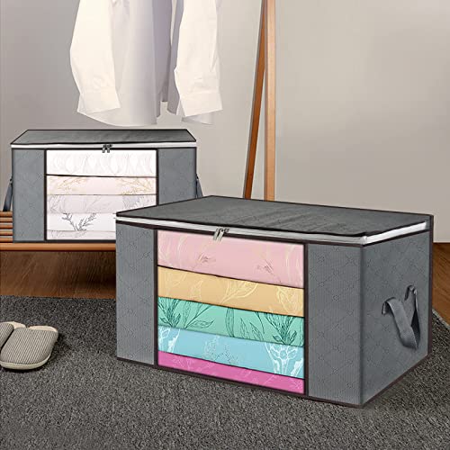 Rumia 3 Packs Clothes Storage with Reinforced Handle,27.55x11.81x19.68 IN Foldable Closet Organizers and Storage for Bedroom,Durable Clothing,Comforters,Bedding,Toys,Blankets Storage Bags 105L（Extra-large)）