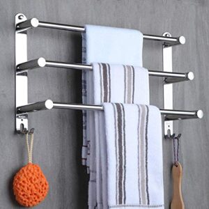 Bathroom Storage Bathroom Accessory 3 Tier Hanging Towel Rails Wall Mountable, SUS304 Stainless Steel Retractable 50-90cm Towel Rack Drill Free Towel Storage Rail for Bathroom and Kitchen