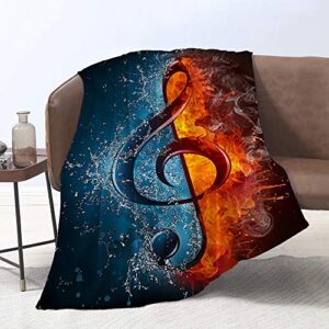 yunine lmorey music blankte, treble clef in fire and water super soft throw blanket for bed couch sofa lightweight travelling camping 60 x 80 inches throw size for kids adults