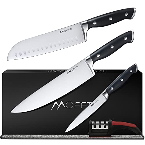 MOFFTI Chef Knife Set with Knife Sharpener, German EN1.4116 Stainless Steel Kitchen Knife Set, Ultra Sharp Professional Chef's Knife, Ergonomic Handle, Knives Set for Kitchen with Gift Box