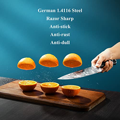 MOFFTI Chef Knife Set with Knife Sharpener, German EN1.4116 Stainless Steel Kitchen Knife Set, Ultra Sharp Professional Chef's Knife, Ergonomic Handle, Knives Set for Kitchen with Gift Box