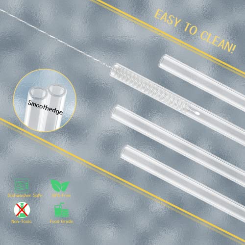 AKONEGE 6 Pack Glass Straw Reusable Clear Drinking Straws, 8.5'' x 10mm, 3 Straight and 3 Bent Glass Straws with 2 Cleaning Brush for Cold/Hot Drinks, Cocktail, Smoothies, Coffee, Juice