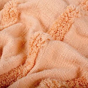 Alluring Comfort Peach Throw Blanket, 50x60 inches with Tassels. Tufted Stripes Design on slub Base Made with 100% Cotton for Sofa, Couch Premium Decorative Knitted Throw Blankets