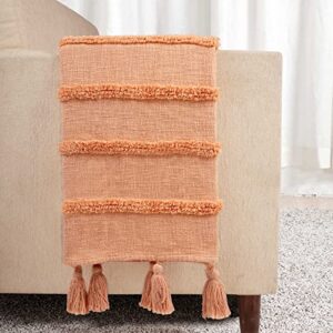 Alluring Comfort Peach Throw Blanket, 50x60 inches with Tassels. Tufted Stripes Design on slub Base Made with 100% Cotton for Sofa, Couch Premium Decorative Knitted Throw Blankets