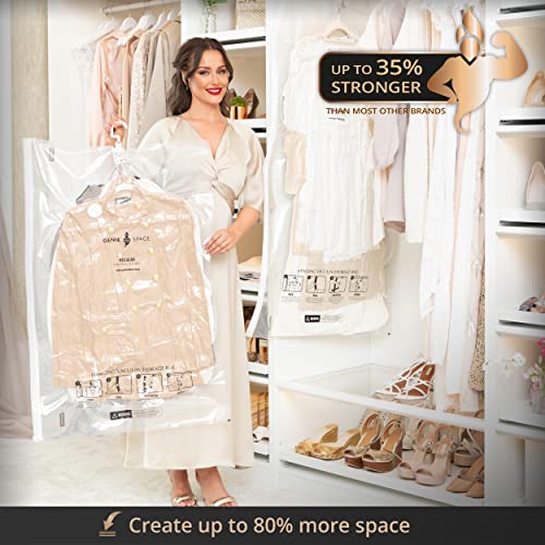 GENIE SPACE - Incredibly Strong Premium Hanging Space Saving Vacuum Bags | Variety 5 Pack (2 Extra Long + 3 Regular) | Airtight & Reusable | Create 80% More Space | for Jackets, Dresses and More.