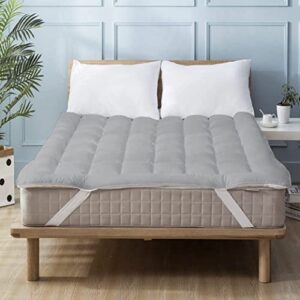 pure eco mattress topper queen size,deep pockets (8-22" depth) fits, 500tc cotton pad cover, 1300 gsm mattress pads, extra thick cooling queen size bed mattress topper 60"x80" inches silver