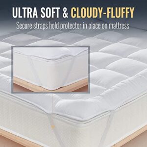 Pure Eco Mattress Topper Queen Size,Deep Pockets (8-22" Depth) Fits, 500TC Cotton Pad Cover, 1300 GSM Mattress Pads, Extra Thick Cooling Queen Size Bed Mattress Topper 60"x80" Inches Silver