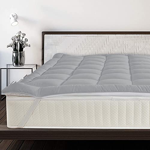 Pure Eco Mattress Topper Queen Size,Deep Pockets (8-22" Depth) Fits, 500TC Cotton Pad Cover, 1300 GSM Mattress Pads, Extra Thick Cooling Queen Size Bed Mattress Topper 60"x80" Inches Silver