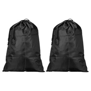 patikil clothes storage drawstring bag, 2 pack 16.5" height clothing blankets double drawstrings organizer bags for camping travel, black