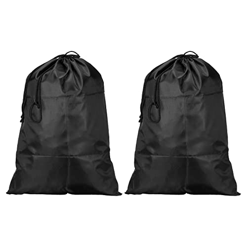 PATIKIL Clothes Storage Drawstring Bag, 2 Pack 16.5" Height Clothing Blankets Double Drawstrings Organizer Bags for Camping Travel, Black