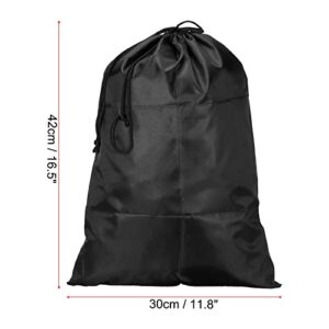 PATIKIL Clothes Storage Drawstring Bag, 2 Pack 16.5" Height Clothing Blankets Double Drawstrings Organizer Bags for Camping Travel, Black