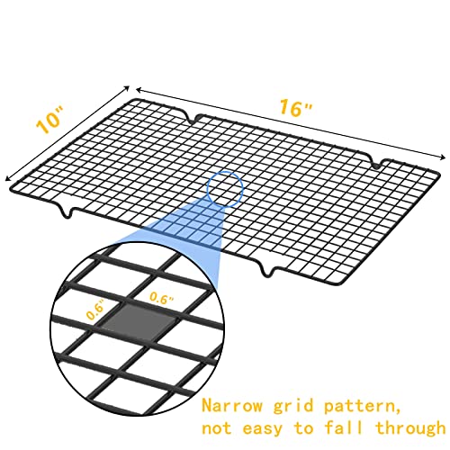 Tebery 4 Pack Black Heavy-Duty Wire Cooking Rack Baking Racks, Nonstick Baking & Cooling Grid for Roasting, Cooking, Grilling, Drying - 16" x 10"