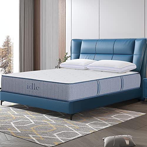 Memory Foam and Innerspring Hybrid Mattress, 14 Inch Double-Sided Cal-King Size Mattress with 2 Bonus Pillows, Flippable Mattress with Breathable Soft Fabric Cover, Bed-in-a-Box, Medium and Firm