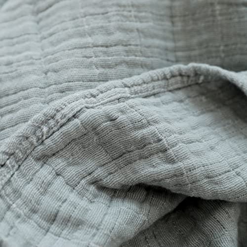 Cotton Muslin Throw Blanket for Adults Queen 78" x 90" Lightweight 100% Cotton Blankets 4 Layer Cozy Wrinkled Super Soft for Bed,Couch & Sofa,All Season Bedding, Cyan