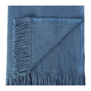 anvi home cotton woven throw blanket with fringes, summer lightweight breathable soft boho poncho for bed, sofa, couch, travel, chair, gift, 50x60 inch, blue/navy