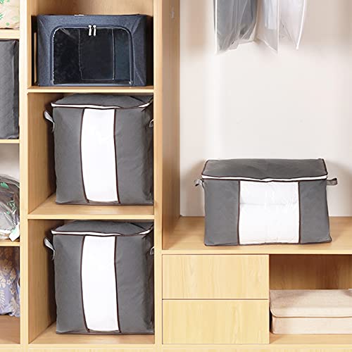 6 Packs Clothes Storage Bags - Foldable Large Capacity Organizer with Reinforced Handle Sturdy Zipper Large Clear Window (Gray)