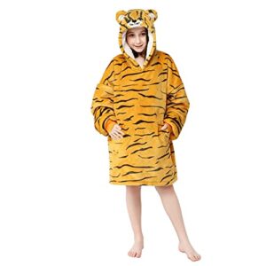 rongtai oversized wearable blanket with giant pockets, popular wearable blanket,soft plush sweatshirt hooded,one size fits all(tigger,kid size)…
