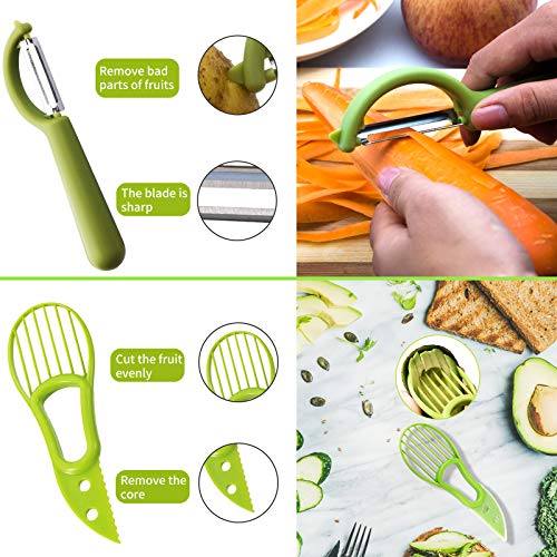 5Pcs Melon Baller Scoop Set, 4 in 1 Stainless Steel Fruit Scooper Seed Remover Cutter, Double Sided Melon Baller Spoon, Avocado Cutter, Watermelon Carving Knife for Dig Pulp Separator Fruit Slicer