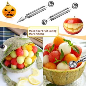 5Pcs Melon Baller Scoop Set, 4 in 1 Stainless Steel Fruit Scooper Seed Remover Cutter, Double Sided Melon Baller Spoon, Avocado Cutter, Watermelon Carving Knife for Dig Pulp Separator Fruit Slicer