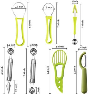 5Pcs Melon Baller Scoop Set, 4 in 1 Stainless Steel Fruit Scooper Seed Remover Cutter, Double Sided Melon Baller Spoon, Avocado Cutter, Watermelon Carving Knife for Dig Pulp Separator Fruit Slicer