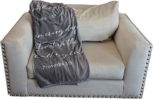 Double Creek Lightweight Scripture Throw Blanket Inspirational Verses Philippians 4:13, Luke 1:37, Proverbs 3:5, Comfort Blanket 50"x 60" Get Well Gift Men Women
