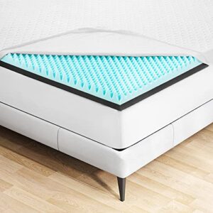 lanelife 3 inch egg crate memory foam mattress topper california king cooling gel & bamboo charcoal infusion, fitted bamboo fiber cover ventilated design, comfort body support & pressure relief