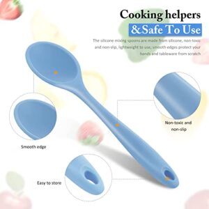 4 Pieces Large Silicone Mixing Spoon Heat Resistant Silicone Basting Spoon Utensil Spoon Non Stick Serving Spoon for Mixing, Baking, Serving (Red, Black, Blue, Gray)