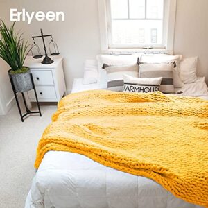 ERLYEEN Chunky Knit Blanket Handmade Chenille Blanket Warm Soft Cozy for Bed Chair Sofa Best Gift Turmeric 40"x60"（Love Seat）