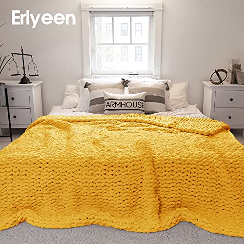 ERLYEEN Chunky Knit Blanket Handmade Chenille Blanket Warm Soft Cozy for Bed Chair Sofa Best Gift Turmeric 40"x60"（Love Seat）