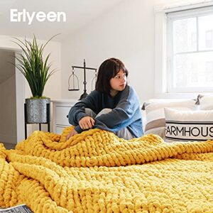 ERLYEEN Chunky Knit Blanket Handmade Chenille Blanket Warm Soft Cozy for Bed Chair Sofa Best Gift Turmeric 40"x60"（Love Seat）