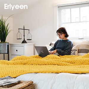 ERLYEEN Chunky Knit Blanket Handmade Chenille Blanket Warm Soft Cozy for Bed Chair Sofa Best Gift Turmeric 40"x60"（Love Seat）