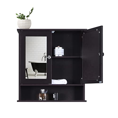 PHI VILLA Bathroom Medicine Cabinet with Mirror Wall Mounted Storage Cabinet with Double Mirrored Doors and Adjustable Shelf for Bathroom Living Room Furniture, Coffee