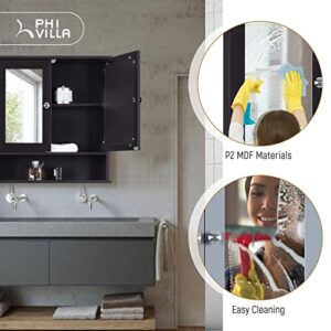 PHI VILLA Bathroom Medicine Cabinet with Mirror Wall Mounted Storage Cabinet with Double Mirrored Doors and Adjustable Shelf for Bathroom Living Room Furniture, Coffee