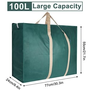 100L Large Storage Bag(3 Pack,Green),Large Moving Bags with Zippers & Carrying Handles, Storage Bags Storage Totes for Clothes, House Moving,77×55×24cm