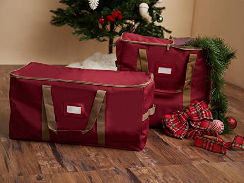 Covermates Keepsakes Treasurekeeper Storage Bag - Carrying Handles, ID Window - Holiday Storage-Red Snowflake