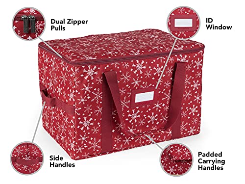 Covermates Keepsakes Treasurekeeper Storage Bag - Carrying Handles, ID Window - Holiday Storage-Red Snowflake