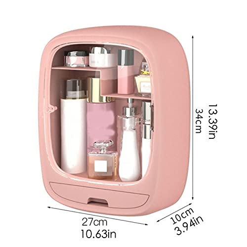 luckxuan Makeup Organizer Rack Skin Care Products Lipstick Perfume Cosmetics Storage Box Bathroom Toilet Storage Rack Wall-Mounted Household Free Punch Makeup Storage Shelf (Color : Pink)