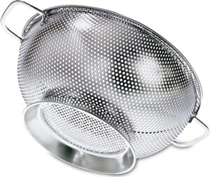 prioritychef colander, stainless steel kitchen strainer for washing rice, pasta and small grains, 3 quart