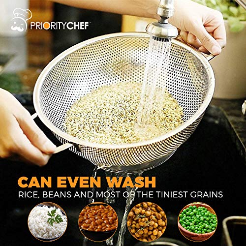 PriorityChef Colander, Stainless Steel Kitchen Strainer For Washing Rice, Pasta And Small Grains, 3 Quart