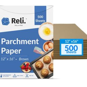 Reli. 500 Pcs Parchment Paper Sheets, Bulk | 12x16 in. | Brown Parchment Sheets/Baking Paper | Non-Stick, Pre-Cut Pan Liners | Brown | Parchment Paper Sheets for Baking, Air Fryer, Grilling