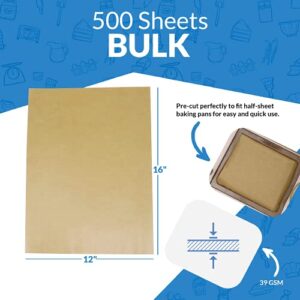 Reli. 500 Pcs Parchment Paper Sheets, Bulk | 12x16 in. | Brown Parchment Sheets/Baking Paper | Non-Stick, Pre-Cut Pan Liners | Brown | Parchment Paper Sheets for Baking, Air Fryer, Grilling