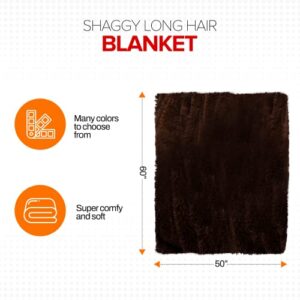 Cheer Collection Long Shaggy Hair Throw Blanket - Ultra Soft and Fuzzy - 50" x 60" inches, Chocolate