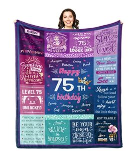 solzien 75th birthday gifts for women blankets 60"x50", 75th birthday decorations for women, best gifts for 75 year old female unique, happy birthday decorations sign, gift ideas for 75th birthday
