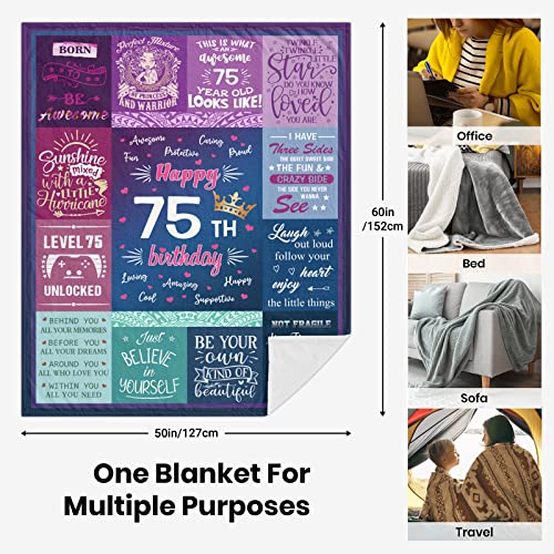 Solzien 75th Birthday Gifts for Women Blankets 60"x50", 75th Birthday Decorations for Women, Best Gifts for 75 Year Old Female Unique, Happy Birthday Decorations Sign, Gift Ideas for 75th Birthday