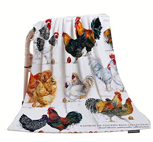 HGOD DESIGNS Chicken Breed Collection Throw Blanket,Hand Drawn Watercolor Farm Hen Rooster Soft Warm Decorative Throw Blanket for Bed Chair Couch Sofa 30"X40"