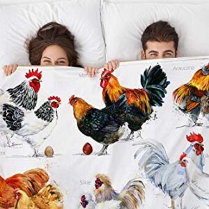 HGOD DESIGNS Chicken Breed Collection Throw Blanket,Hand Drawn Watercolor Farm Hen Rooster Soft Warm Decorative Throw Blanket for Bed Chair Couch Sofa 30"X40"