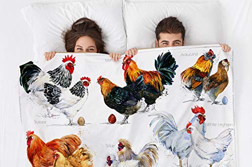 HGOD DESIGNS Chicken Breed Collection Throw Blanket,Hand Drawn Watercolor Farm Hen Rooster Soft Warm Decorative Throw Blanket for Bed Chair Couch Sofa 30"X40"