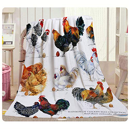 HGOD DESIGNS Chicken Breed Collection Throw Blanket,Hand Drawn Watercolor Farm Hen Rooster Soft Warm Decorative Throw Blanket for Bed Chair Couch Sofa 30"X40"