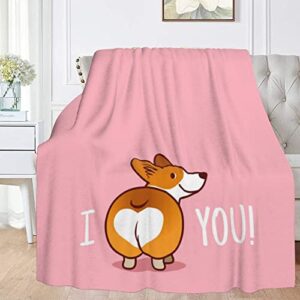 FeHuew Pink Cute Corgi I Love You Soft Throw Blanket 40x50 inch Lightweight Flannel Fleece Blanket for Couch Bed Sofa Travelling Camping for Kids Adults